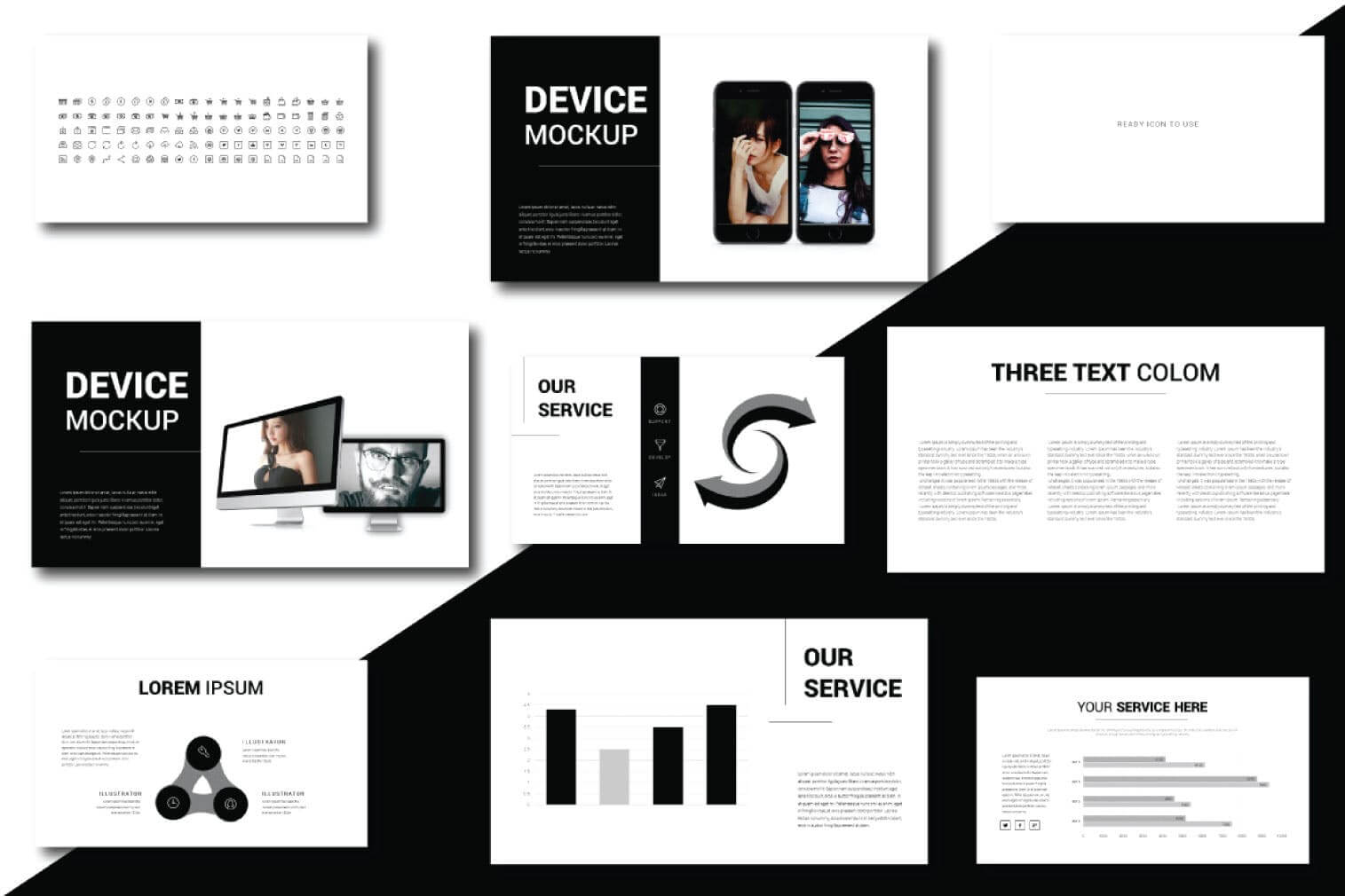 超现代的独特的设计黑白风PPT幻灯片模板Lorem Ipsum Powerpoint Template插图2