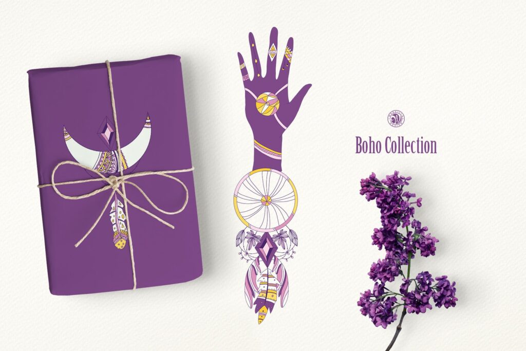 紫色波西米亚手绘系列波西米亚手工剪纸装饰图案Purple Boho Collection插图3