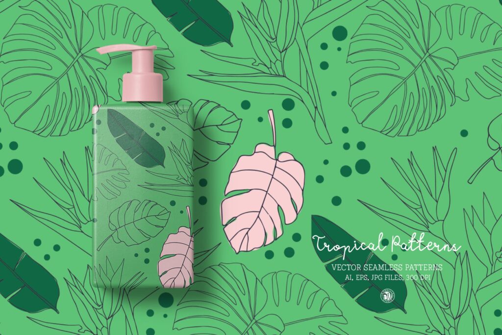 热带手绘矢量绿色植物花纹企业品牌装饰图案Tropical Patterns插图3