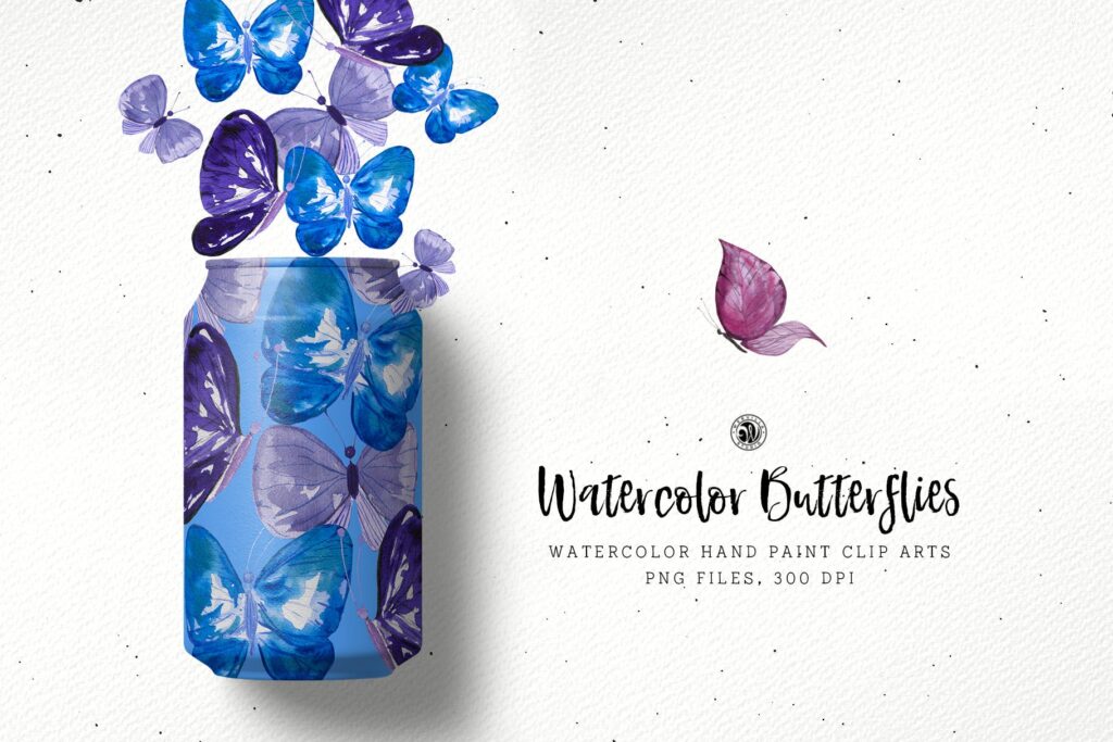 水彩画蝴蝶手绘花卉水彩画剪辑艺术品牌包装装饰图案Watercolor Butterflies插图3