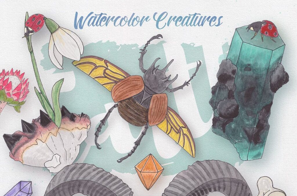 大自然生物创意图案手绘水彩装饰元素下载Watercolor Creatures vol. 1插图3