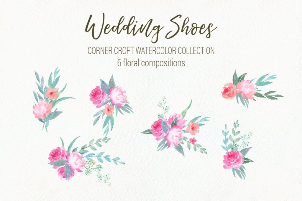 水彩婚纱鞋系列/婚纱鞋剪贴画装饰图案Watercolor Wedding Shoes Collection插图3