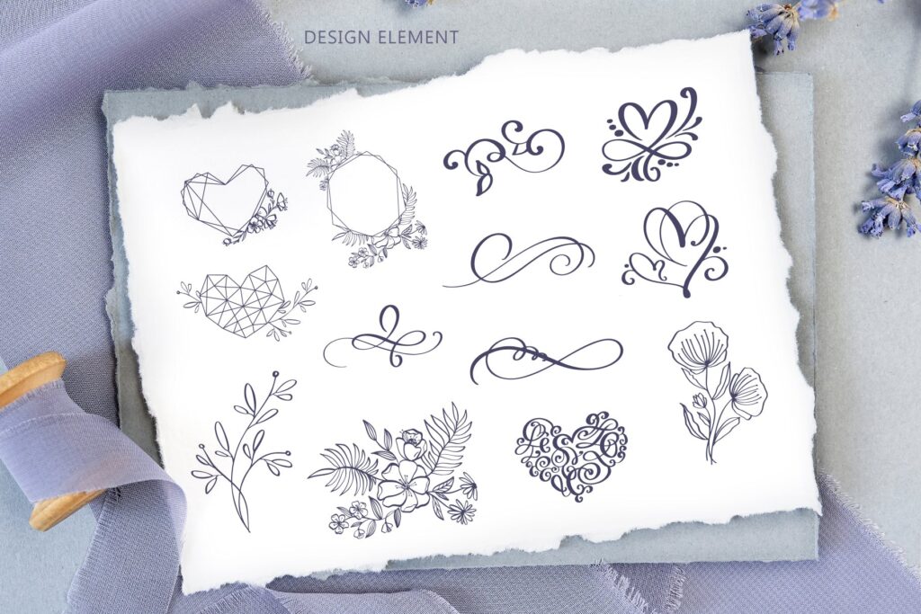 简单和经典婚礼邀请函主题装饰图案Wedding Vector Calligraphy插图3