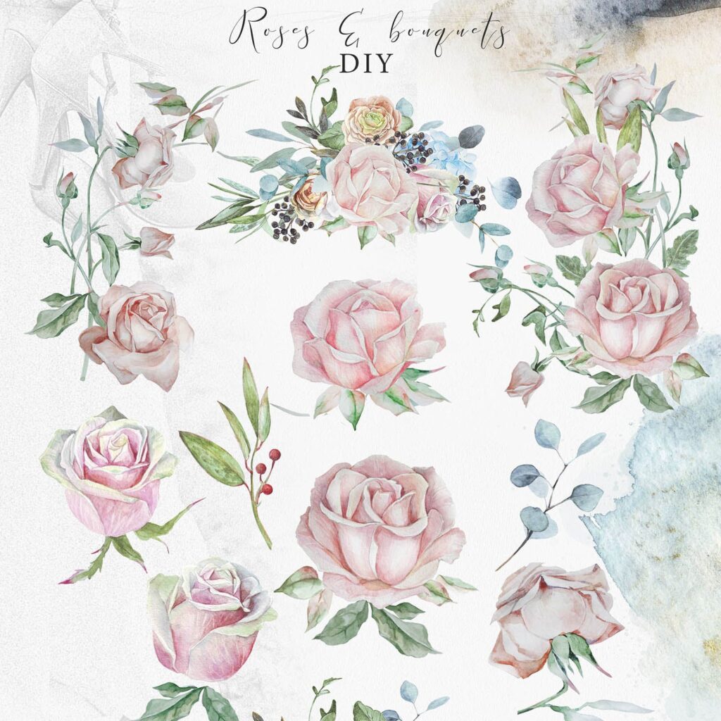 婚礼玫瑰花束创意图案合集邀请函相框装饰图案Wedding roses bouquets Artarian vol22插图2