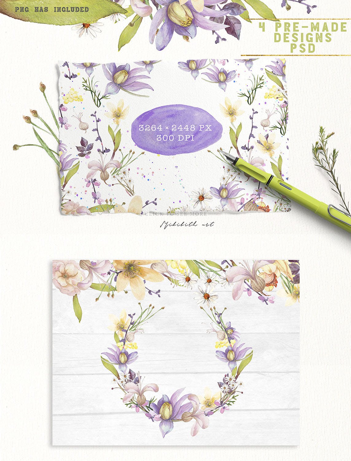 紫色鲜花水彩手绘图案纹理素材下载A Fresh spring florals “Violaceous”插图3