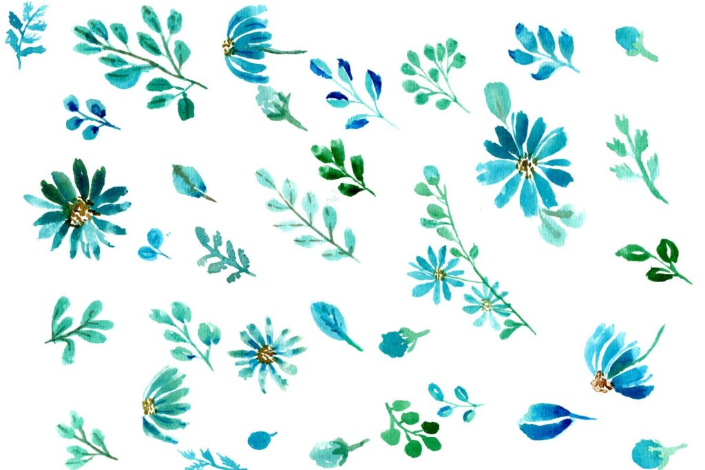 水彩画花卉插图装饰图案34 Blue Flowers Watercolor插图4