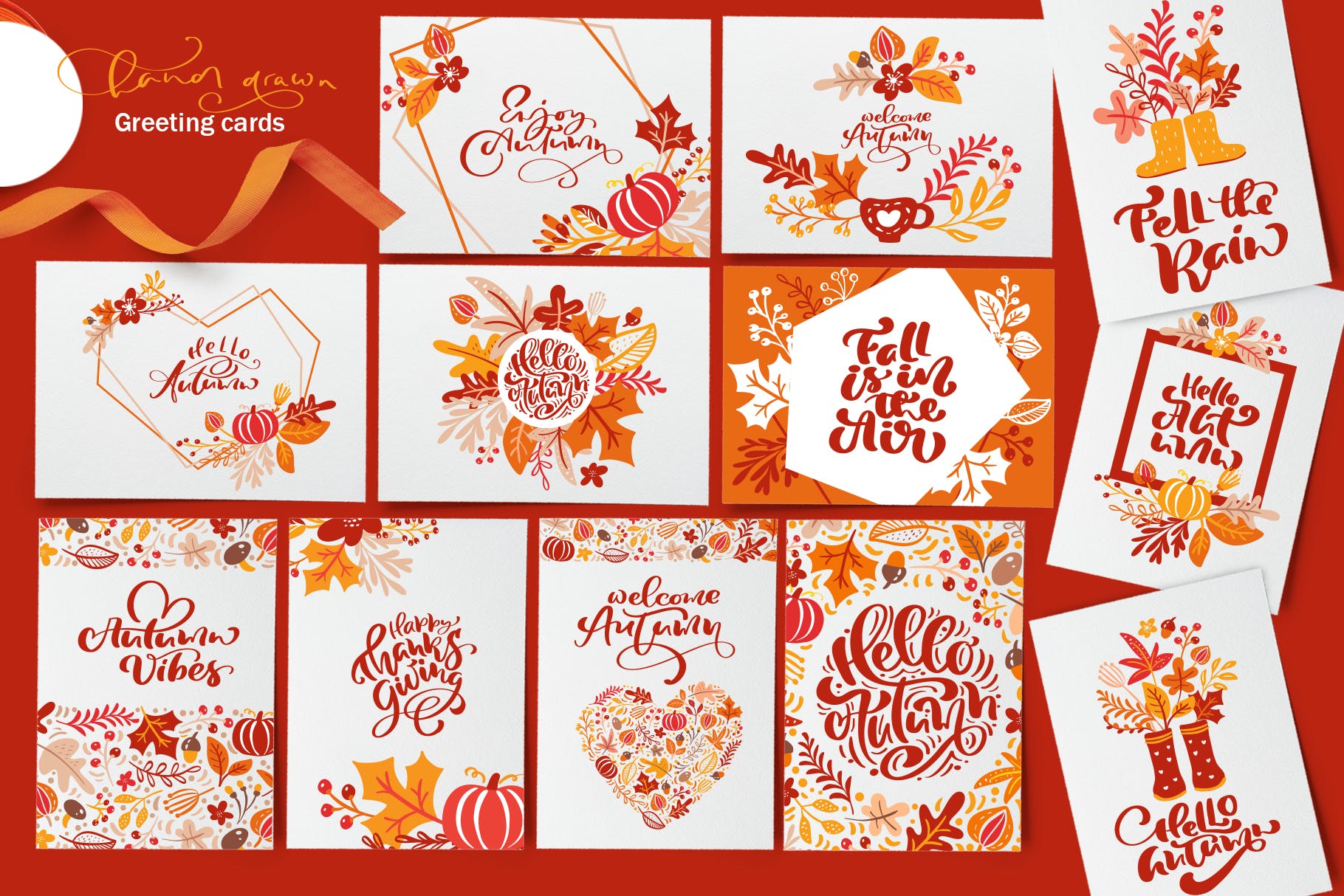 矢量书法和花卉元素图案花纹素材Autumn vector calligraphy floral elements插图4