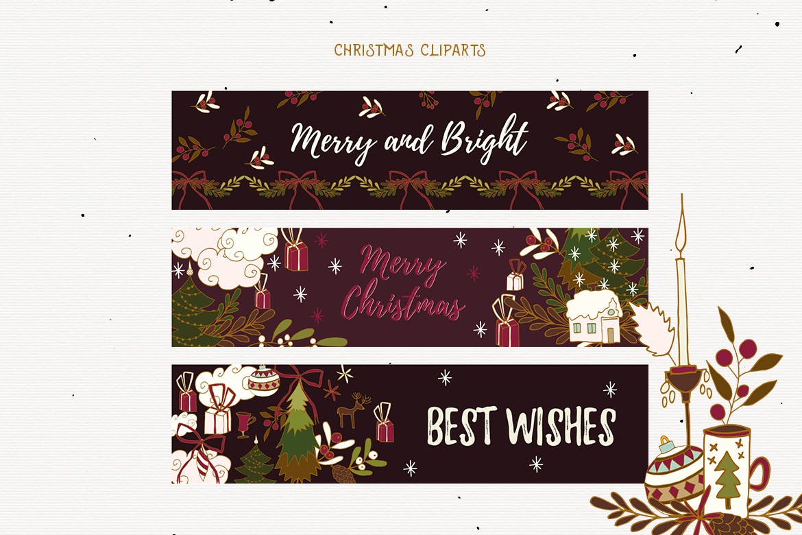 圣诞节剪贴画矢量手绘元素装饰素材Christmas Cliparts插图4