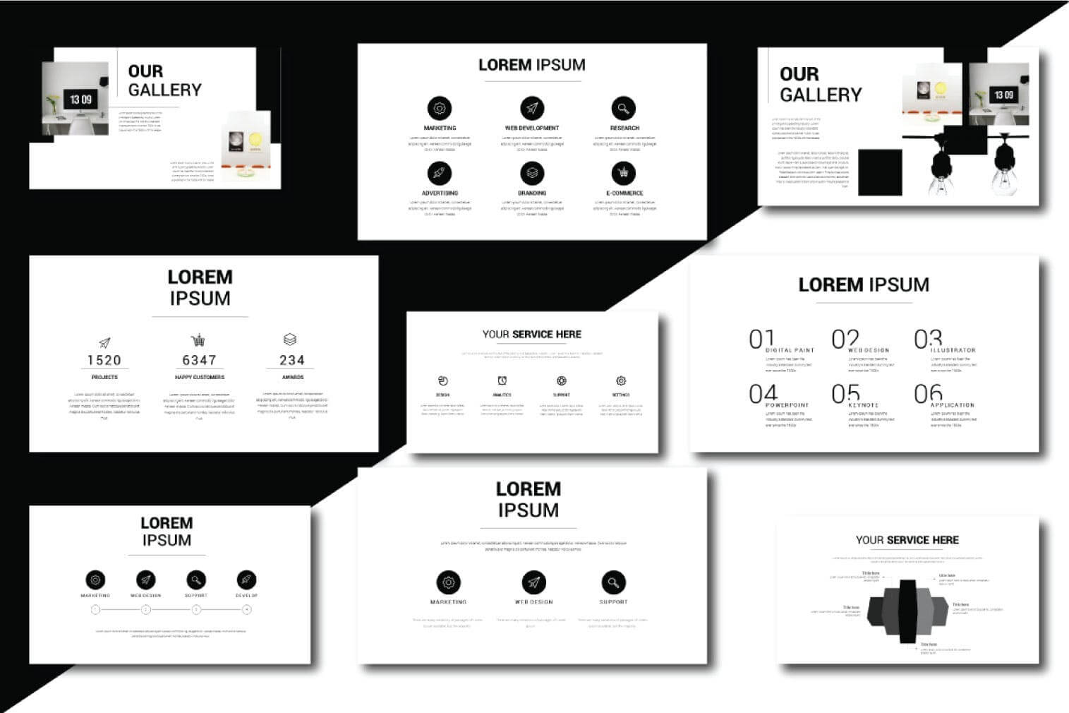 超现代的独特的设计黑白风PPT幻灯片模板Lorem Ipsum Powerpoint Template插图3