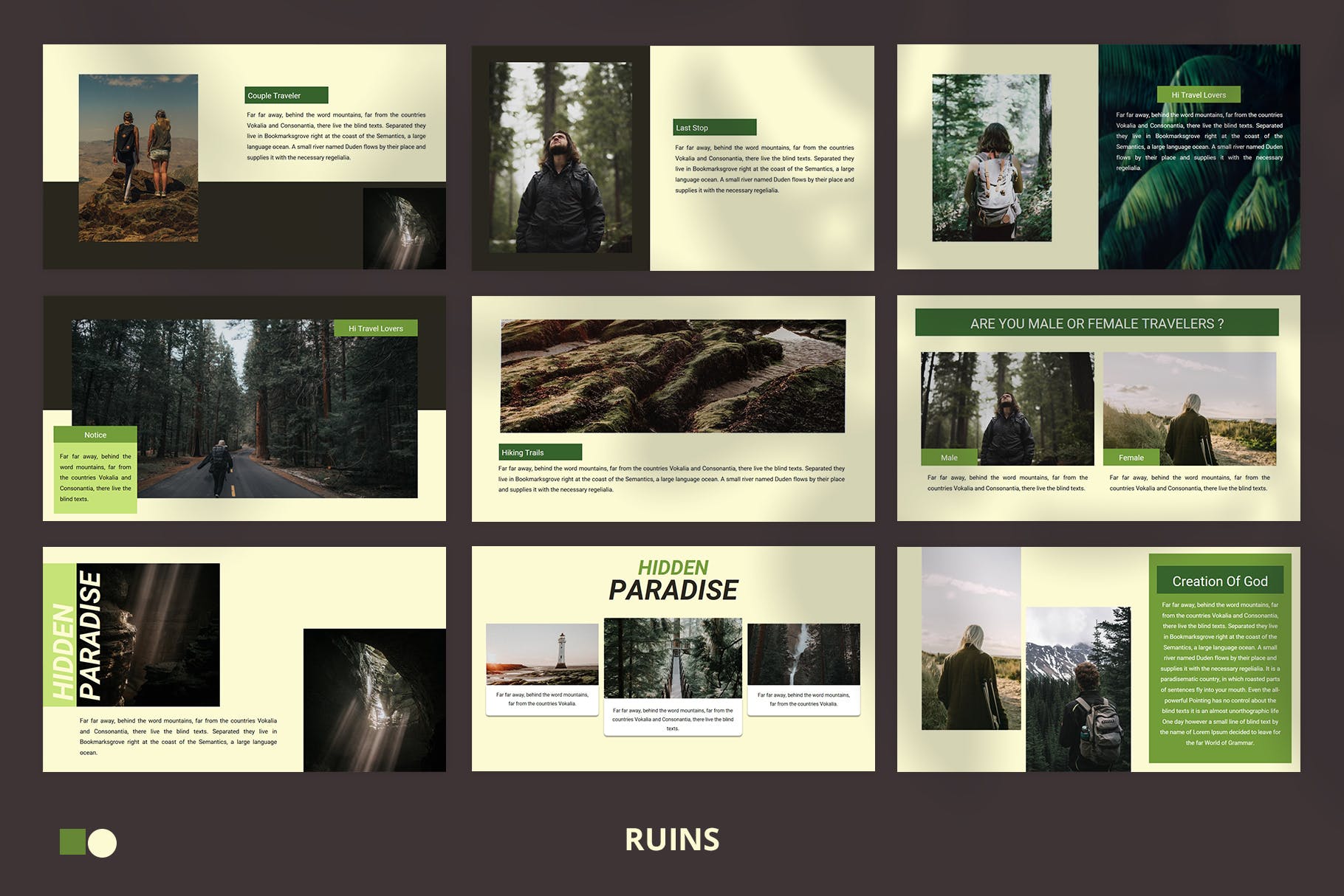 现代设计绿色森林植物系列极简优雅PPT幻灯片模板Ruins Powerpoint插图3