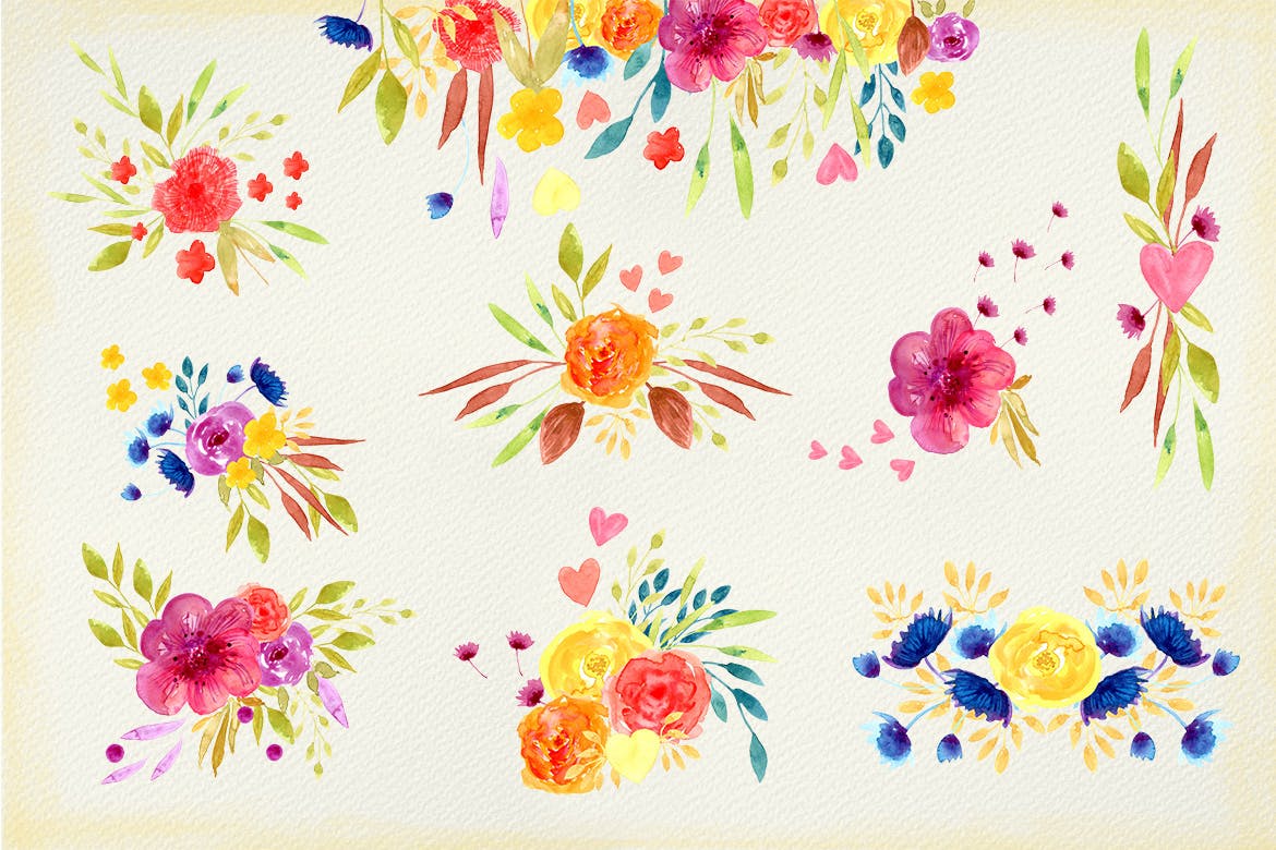 夏日鲜花水彩画元素装饰图案元素Summer Flowers插图4