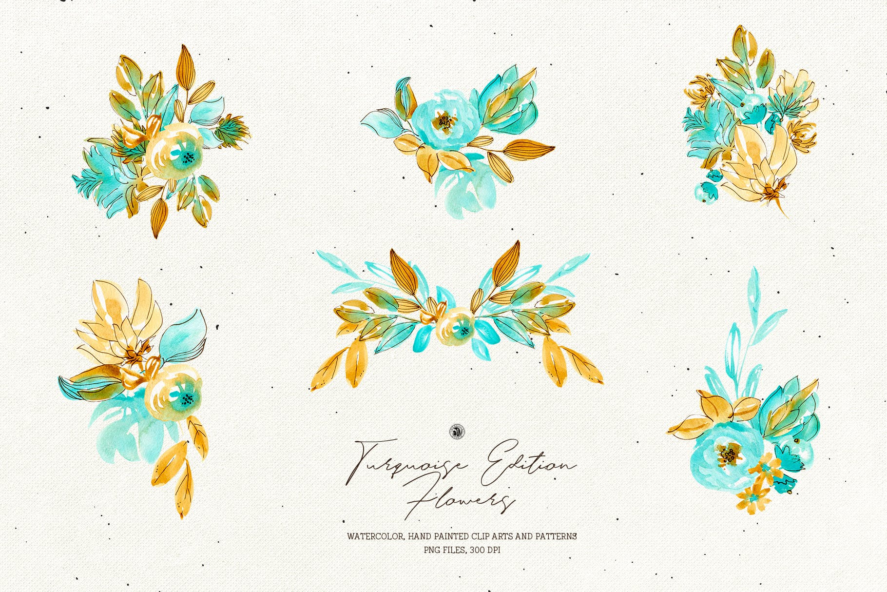 绿松石版水彩花/手绘水彩画/剪贴艺术图案Turquoise Edition Flowers插图4