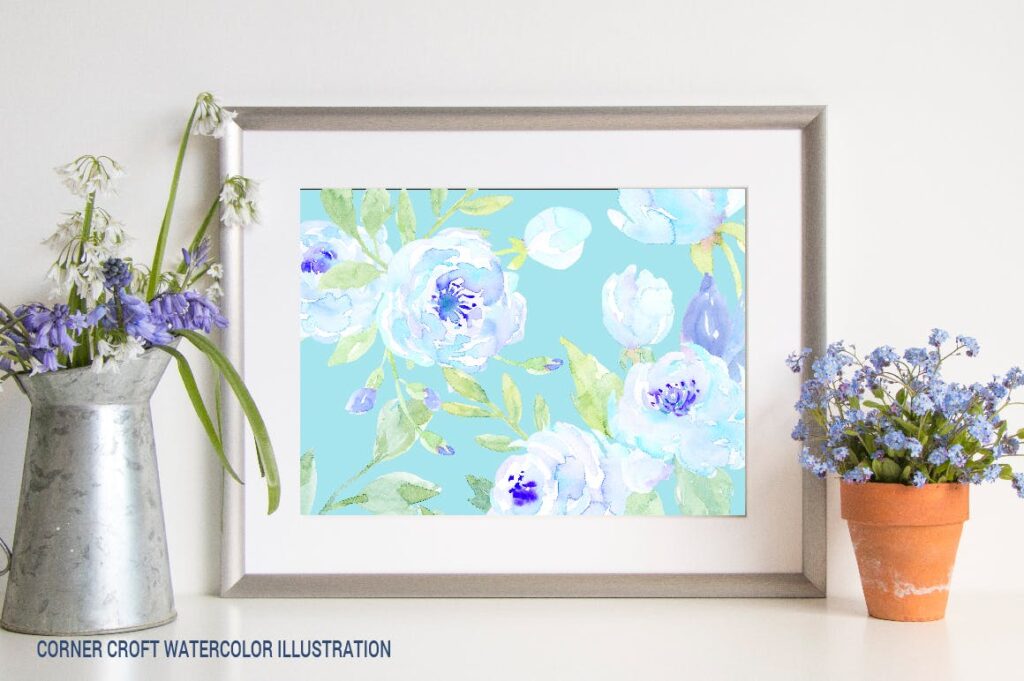 蓝色牡丹水彩图案纹理图案下载Watercolor Blue Peony Collection插图4