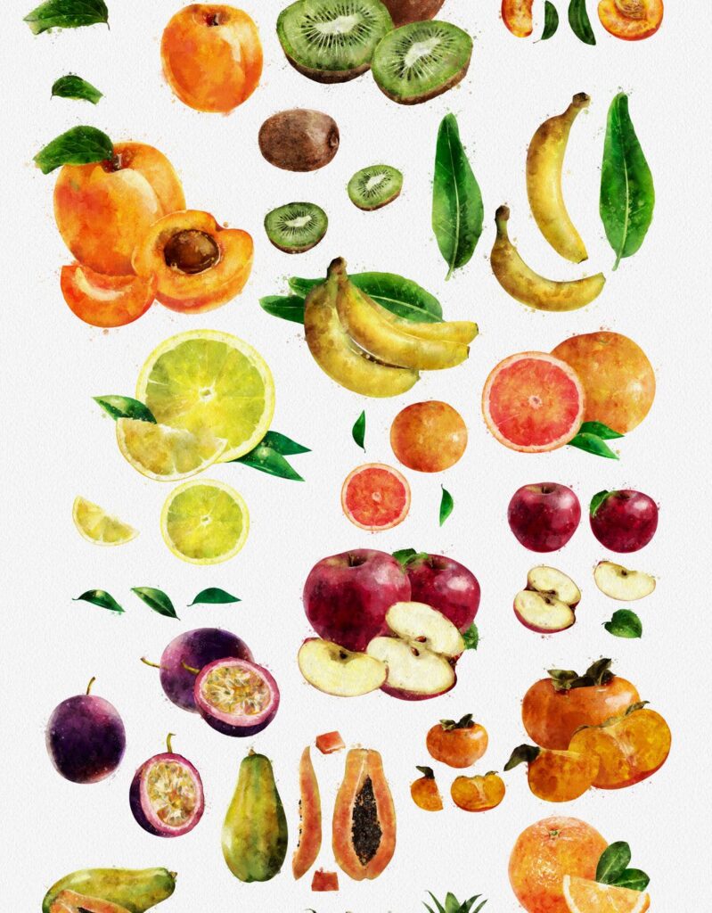 水果蔬菜系列主题水彩装饰图案下载Watercolor Fruits And Vegetables插图4