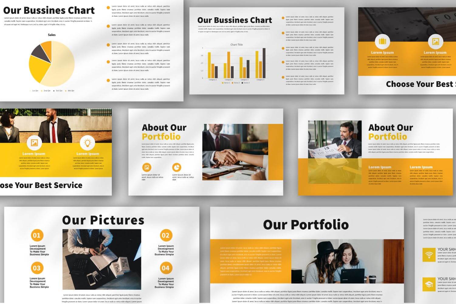 橙色系企业数据幻灯片模板下载Yellow Bussiness Powerpoint Template插图4