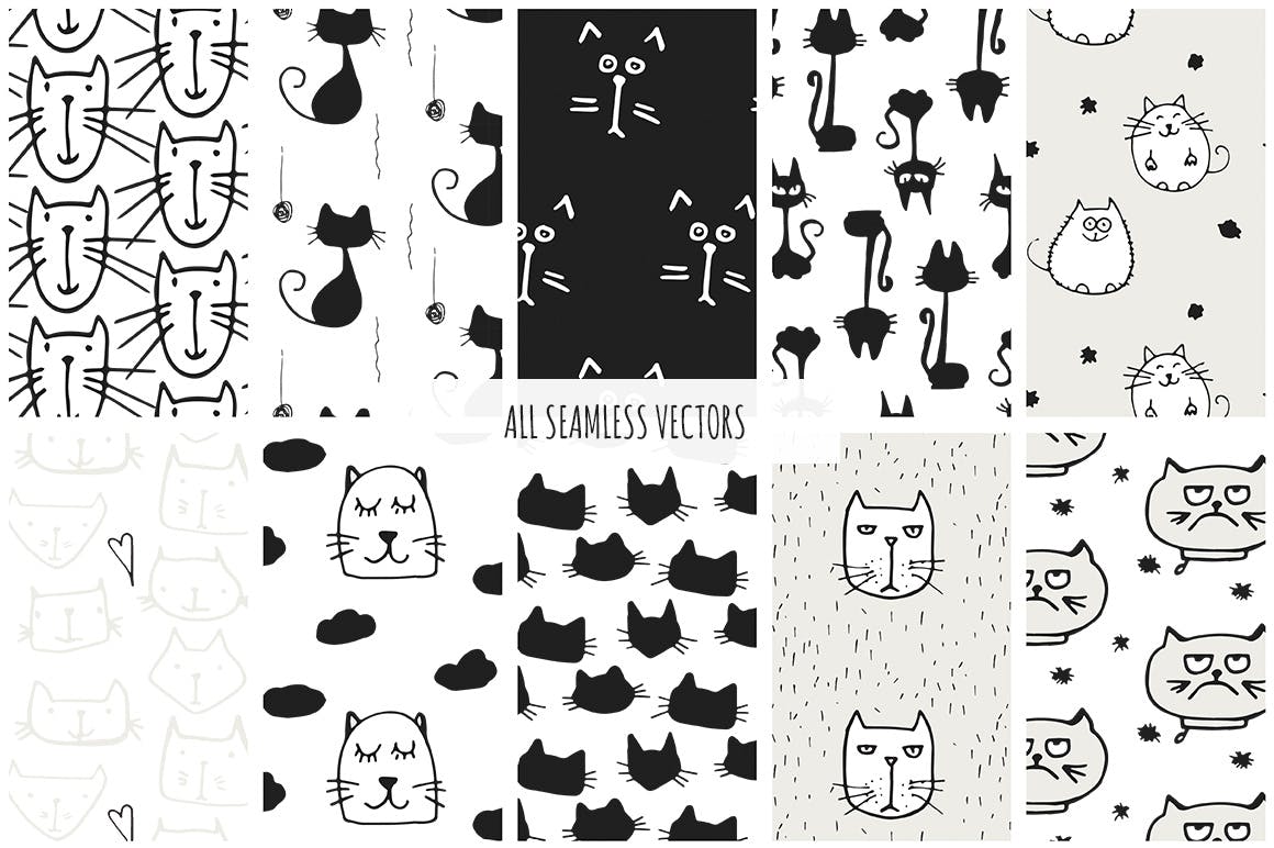 40个矢量猫图案素材展示效果Cats Patterns Set of 40插图4