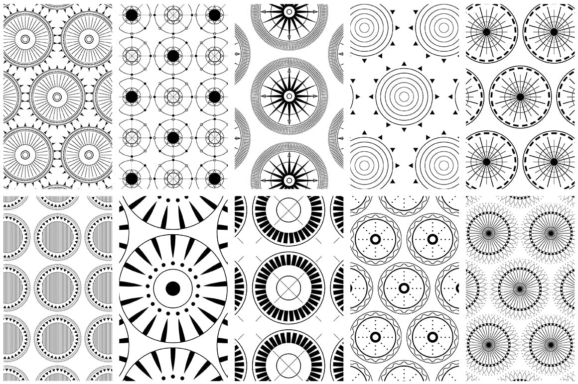 全新优雅的40个圆形无缝矢量图案食品包装装饰图案Circular Patterns Set插图5