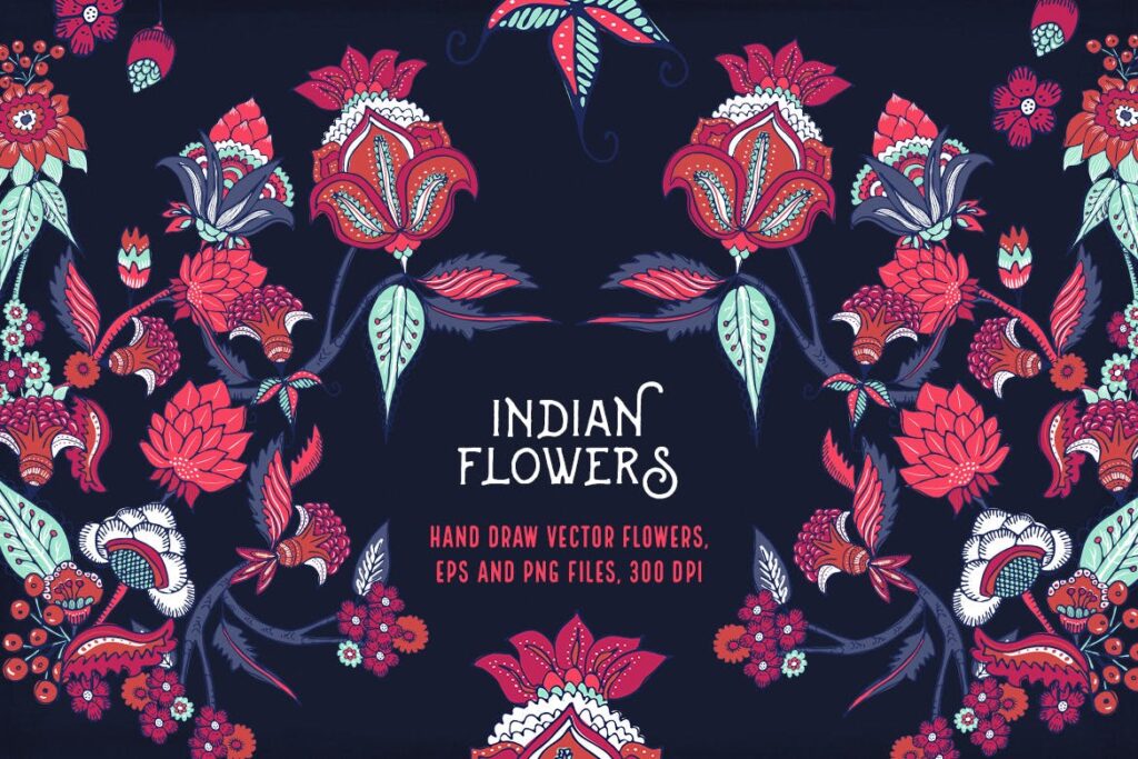 印度风格花卉插花抱枕装饰图案花纹Indian Flowers插图5