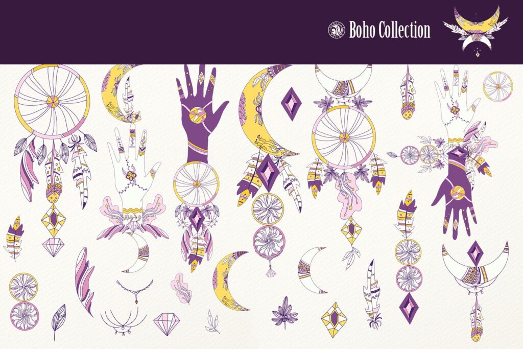 紫色波西米亚手绘系列波西米亚手工剪纸装饰图案Purple Boho Collection插图5