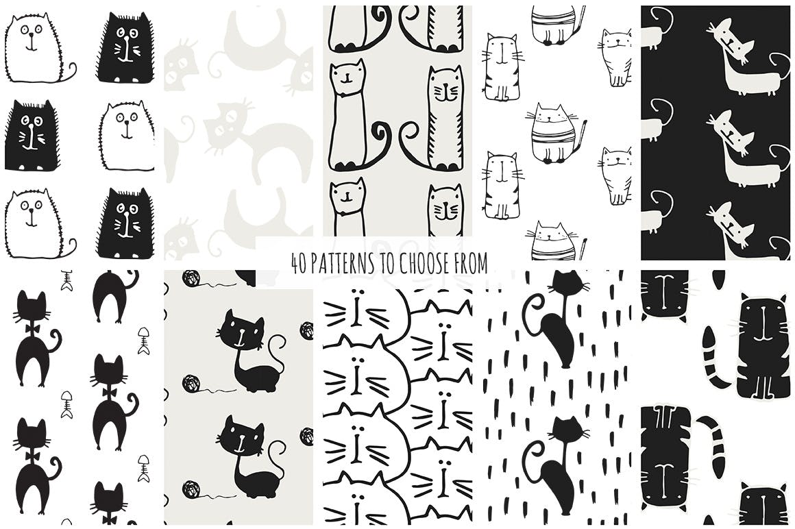 40个矢量猫图案素材展示效果Cats Patterns Set of 40插图5