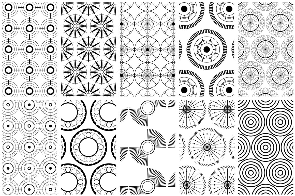 全新优雅的40个圆形无缝矢量图案食品包装装饰图案Circular Patterns Set插图6