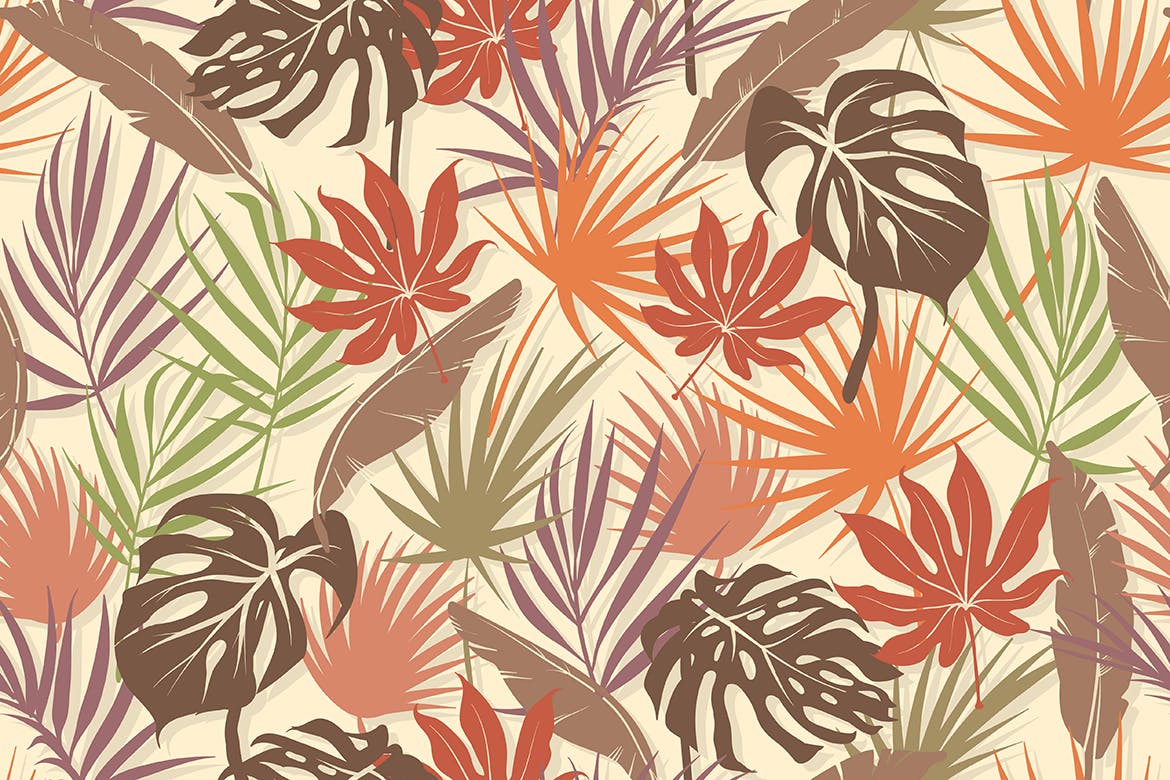 抽象概念植物天堂花装饰图案（大合集）Colorful Tropical Foliar Seamless Patterns插图5