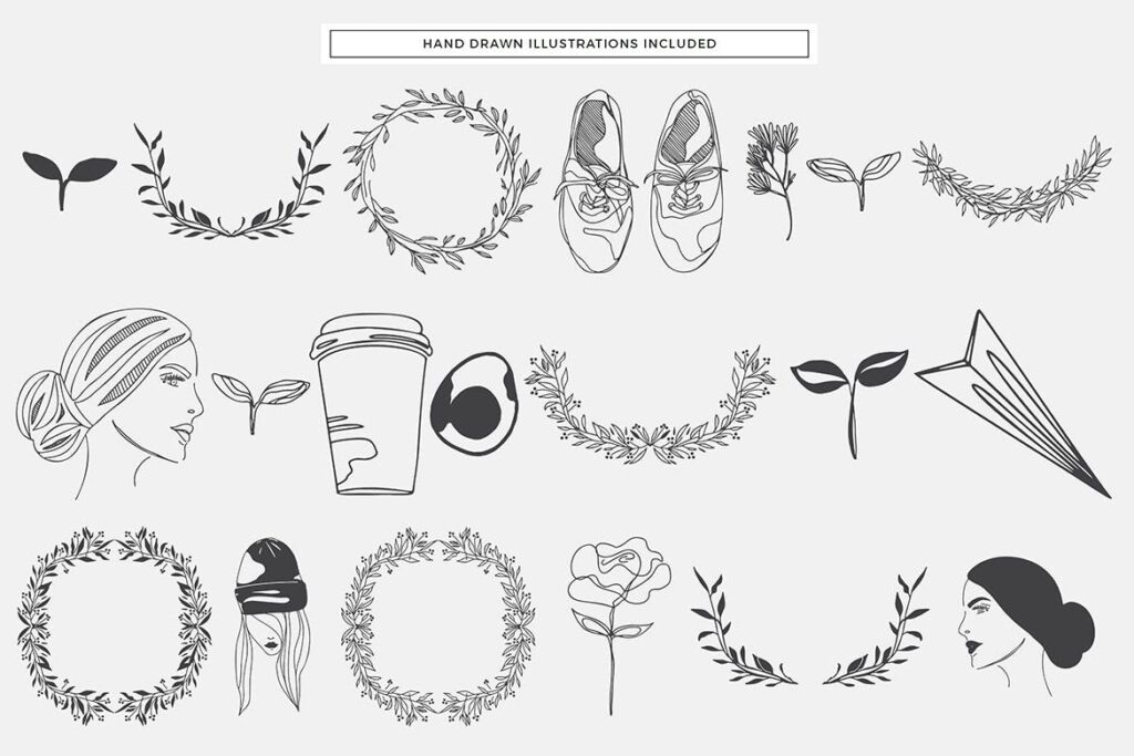 现代手绘的植物图形合集女性线条艺术插图装饰图案Remmí Hand Drawn Modern Graphics插图5