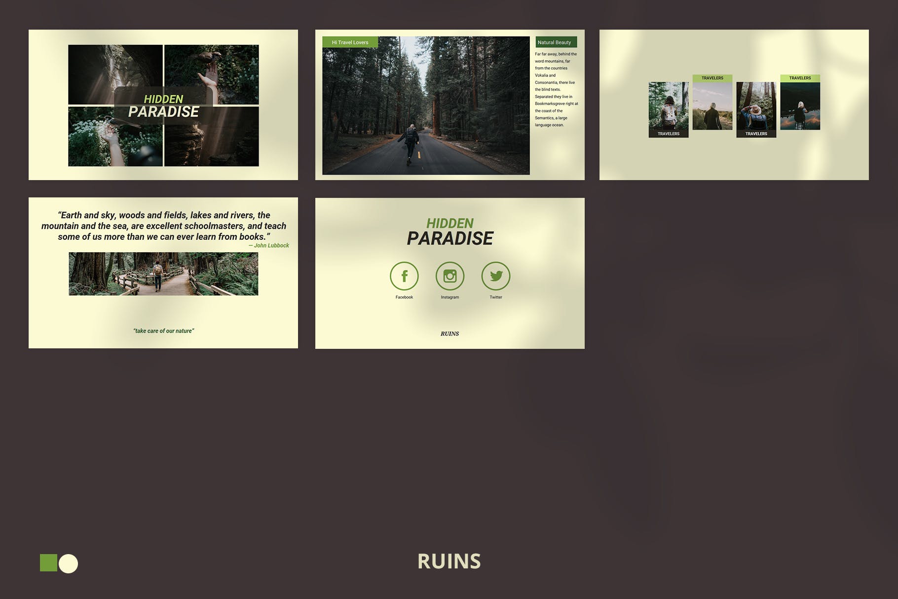 现代设计绿色森林植物系列极简优雅PPT幻灯片模板Ruins Powerpoint插图4