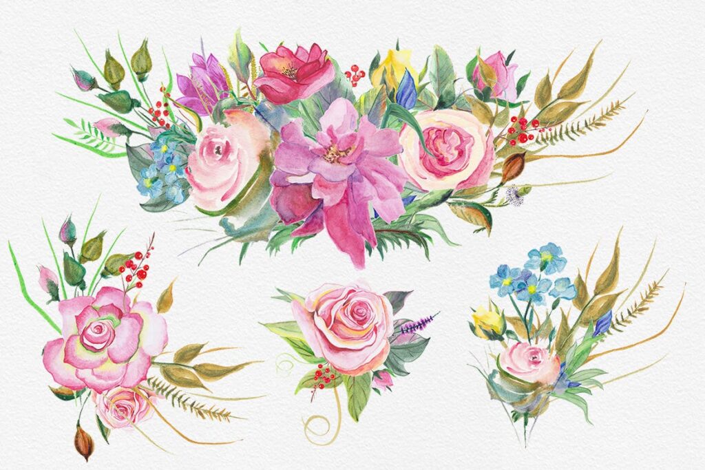 婚请柬邀请函装饰图案花纹下载Floral Watercolor Collection插图1