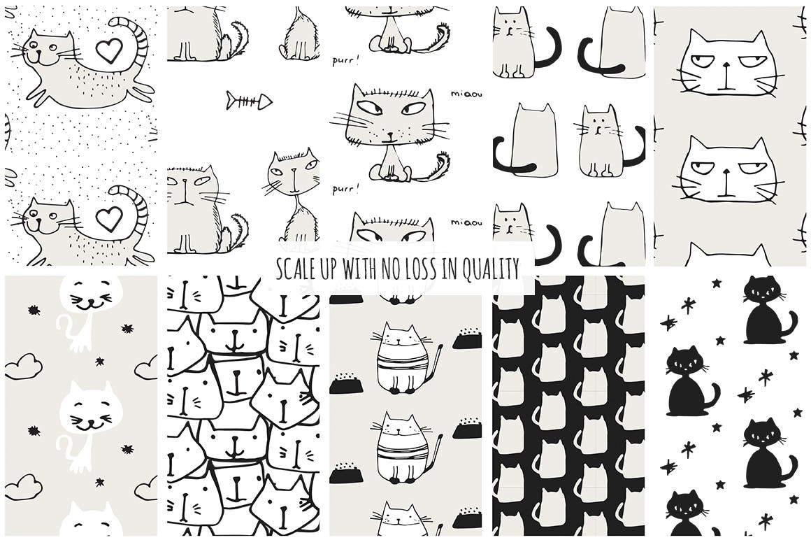 40个矢量猫图案素材展示效果Cats Patterns Set of 40插图6