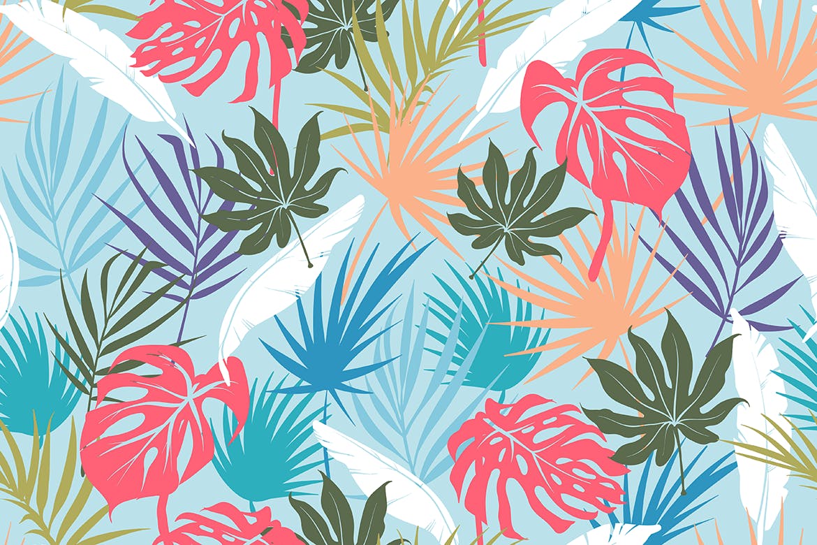 抽象概念植物天堂花装饰图案（大合集）Colorful Tropical Foliar Seamless Patterns插图6