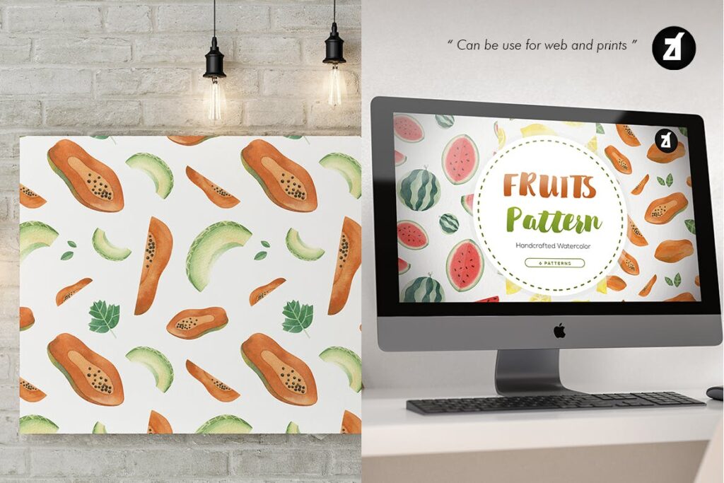 水果图案手绘水彩插图合集水果纹理素材下载Fruits pattern hand drawn watercolor illustration插图6