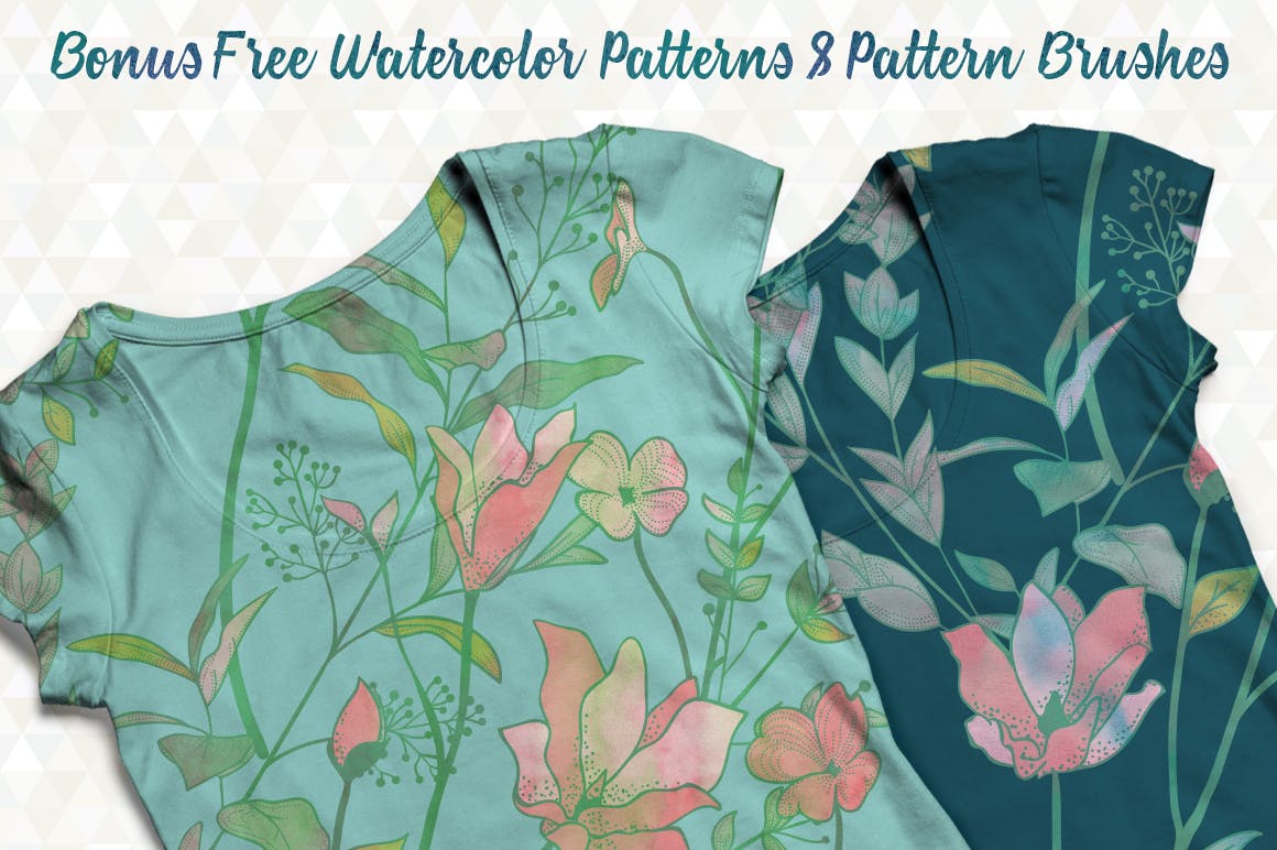 绿色植物与草药轮廓矢量图案31 Floral Patterns Pack插图8