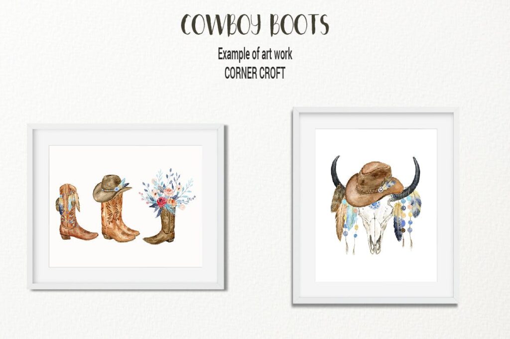 原始部落创意图案波西米亚插图创意图案Watercolor Cowboy Boots And Accessory collection插图8