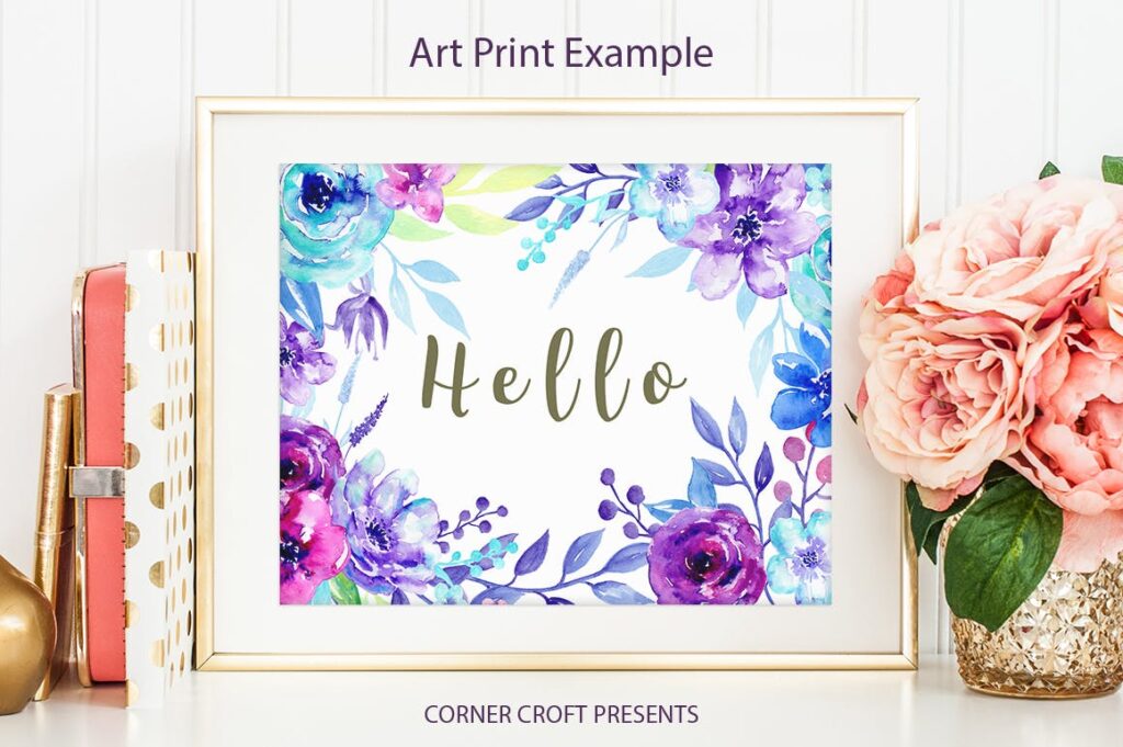 6个水彩花卉相框和创意水彩图案花纹Watercolor Floral Frame Blue and Purple插图8