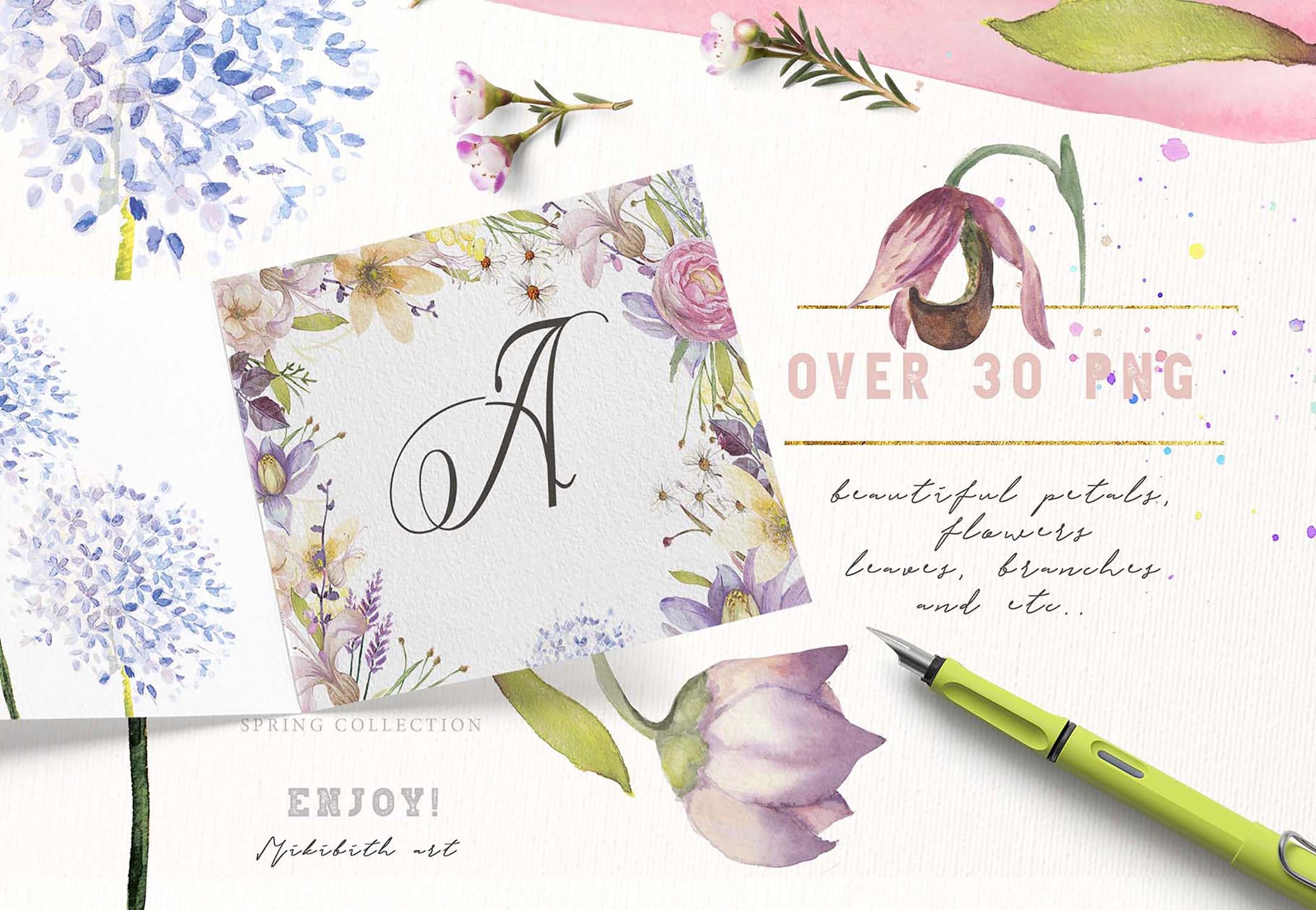 紫色鲜花水彩手绘图案纹理素材下载A Fresh spring florals “Violaceous”插图7