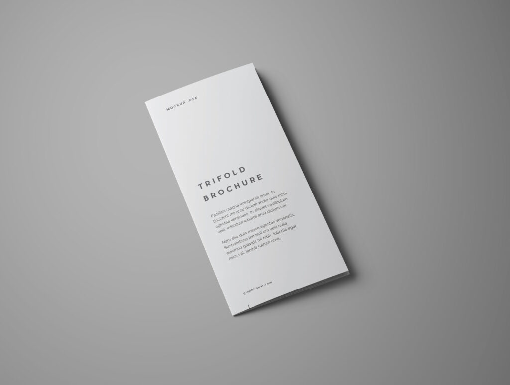 标准尺寸的折叠A4高级三折手册样机 Advanced Trifold Brochure Mockup – 7 Angles插图3