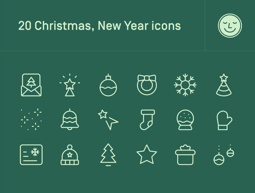 20个圣诞节线性图标源文件下载20 Christmas New Year line icons插图1