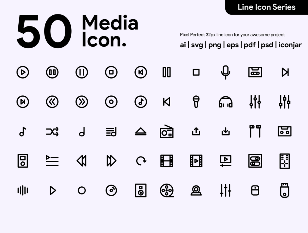 50个多媒体图标源文件下载模型素材50 Multimedia Line Icon插图1