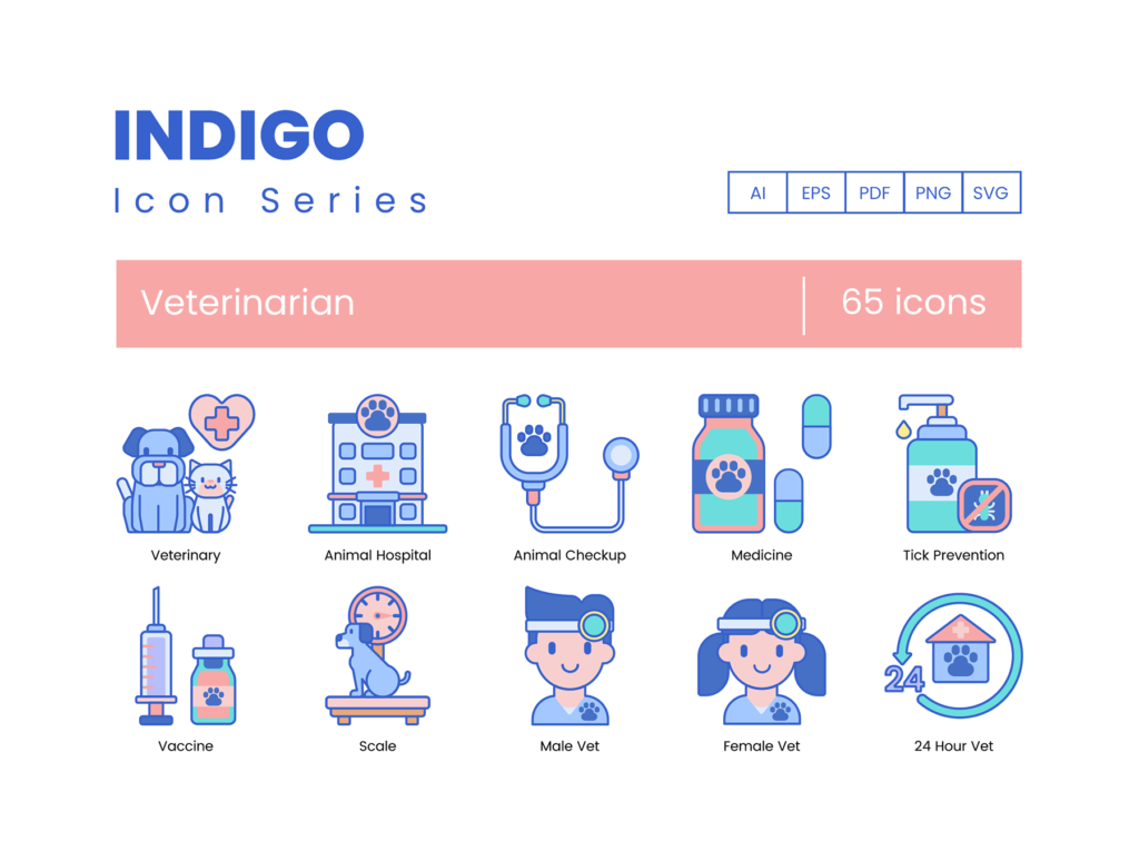 65个宠物类描边风线性图标素材下载65 Veterinary Icons Indigo Series