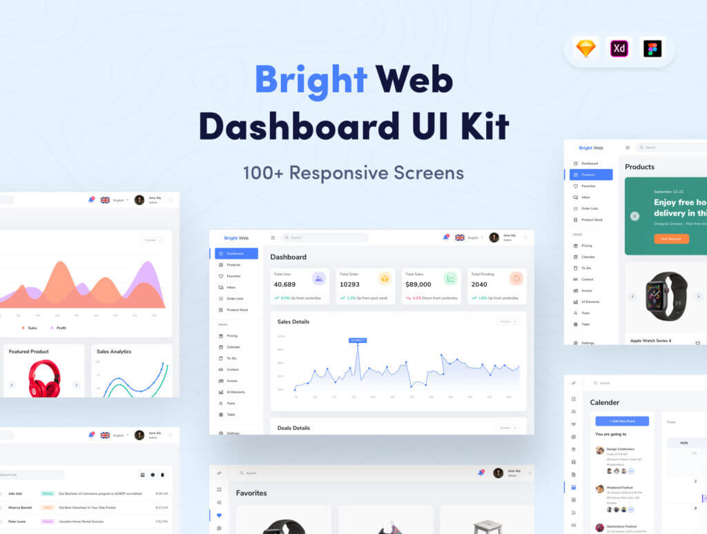 后台管理系统 数据可视化后台网站素材下载bright Web Dashboard Ui Kit 设计口袋
