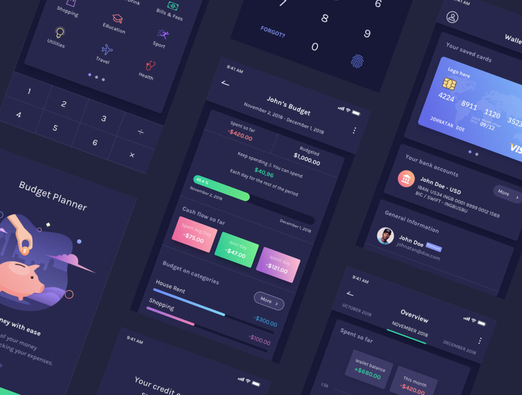 暗黑财务应用程序UI kit设计套件模型下载BudgetPlanner Mobile UI Kit插图6