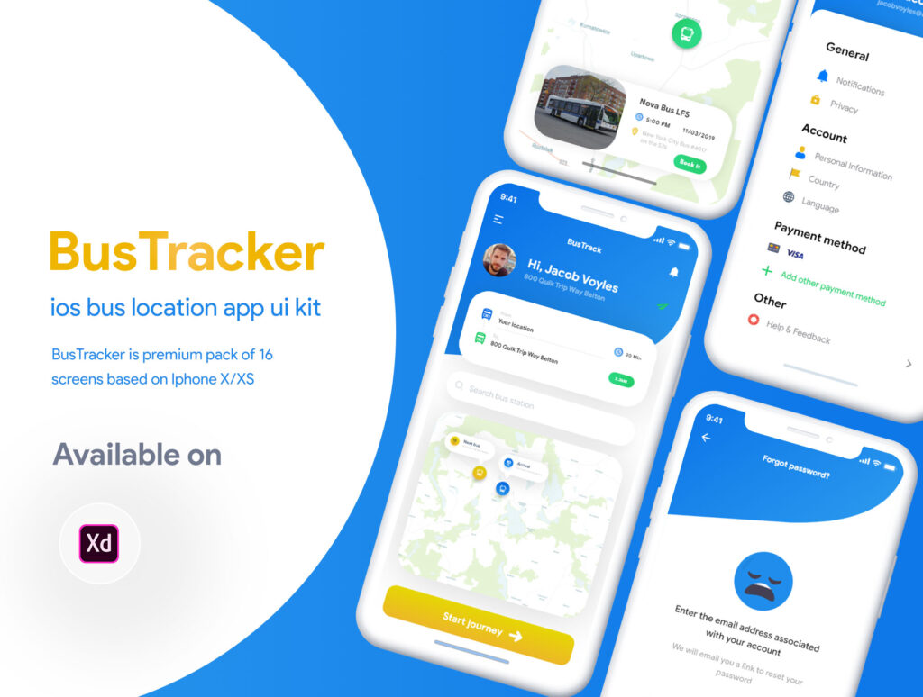 巴士出行类定位软件UI设计套件模型下载BusTracker app UI Kit插图1