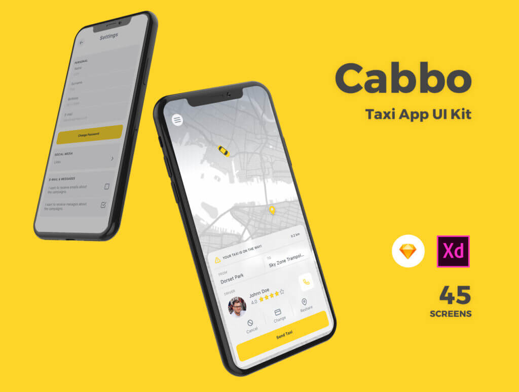 出租车应用程序的用户界面/地图出行类工具包设计套件Cabbo – Taxi Ui Kit Mobile App插图1