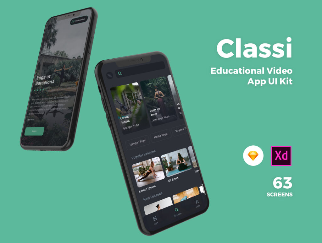 教育视频应用程序UI设计套件工具包素材Classi Educational Video App UI Kit插图1