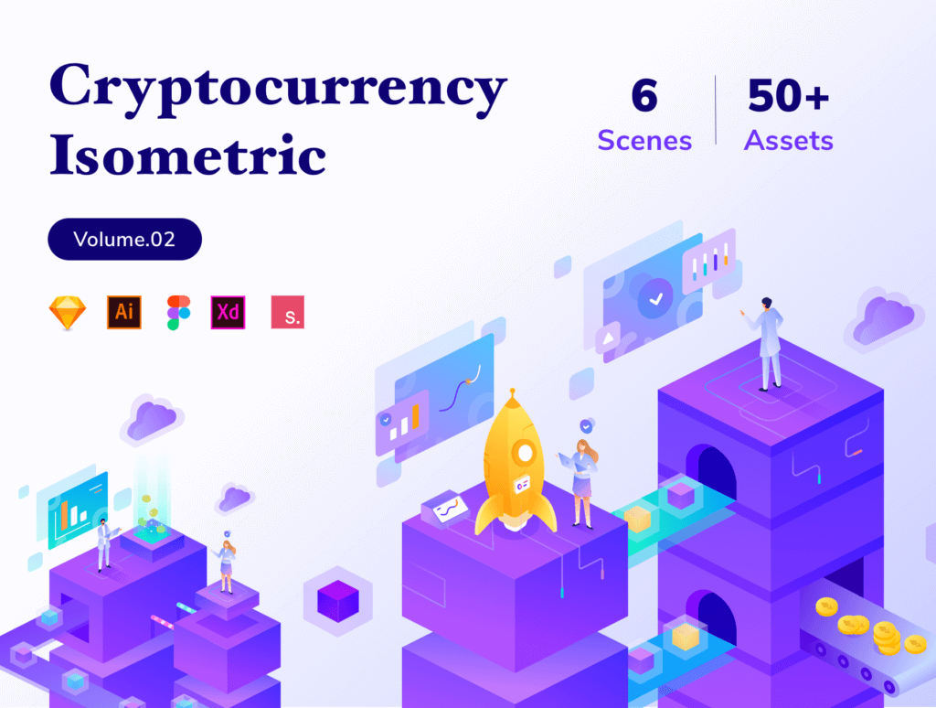 加密货币业务数据场景插画/2.5D插图工具包素材下载Cryptocurrency Business Isometric Kit Vol.02插图1