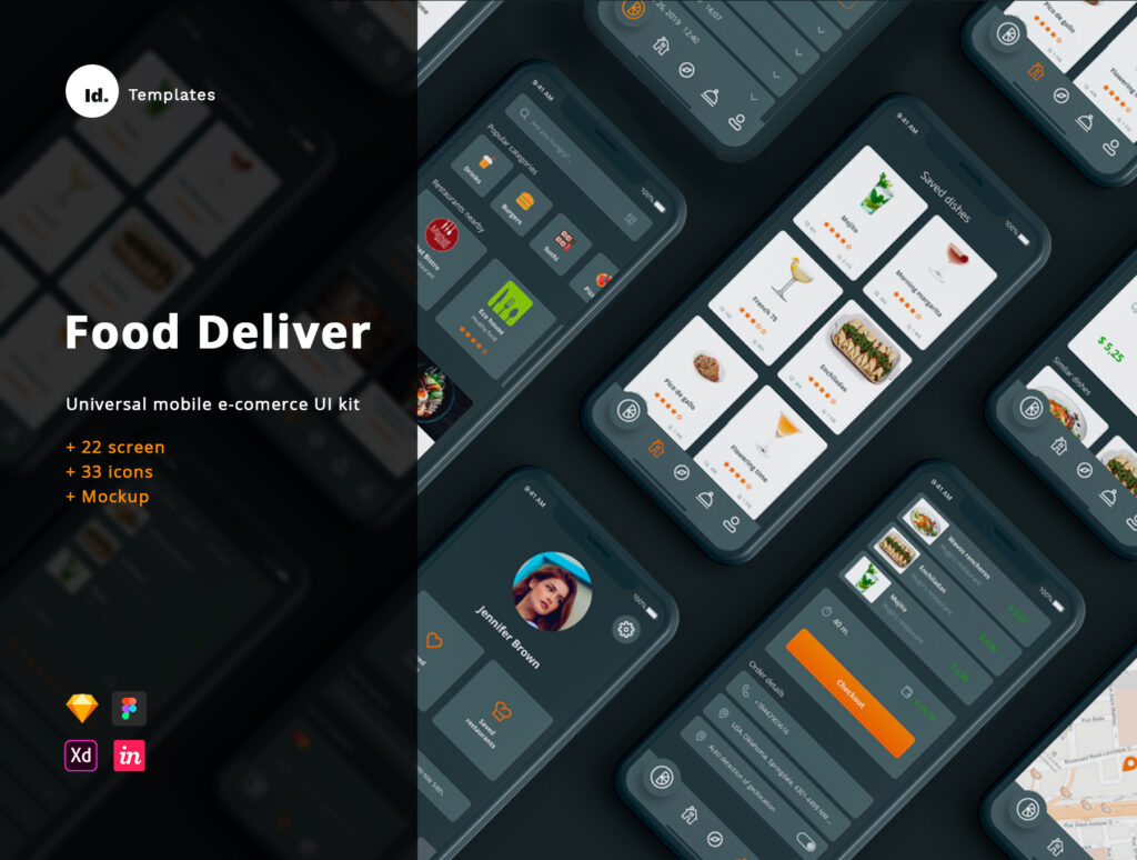 茶餐厅美食定制类点餐移动应用程序设计套件素材下载Food Delivery App IOS design UI Kit Mockup unique icons插图1