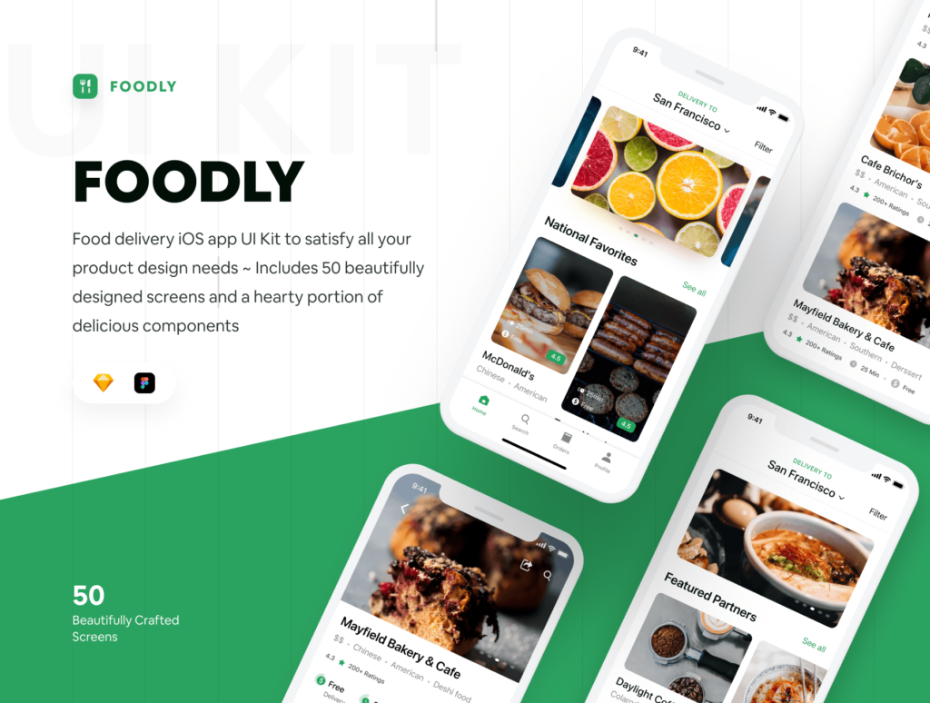 食品配送/美食定制外卖类iOS应用界面设计套件素材下载Foodly iOS UI Kit插图1