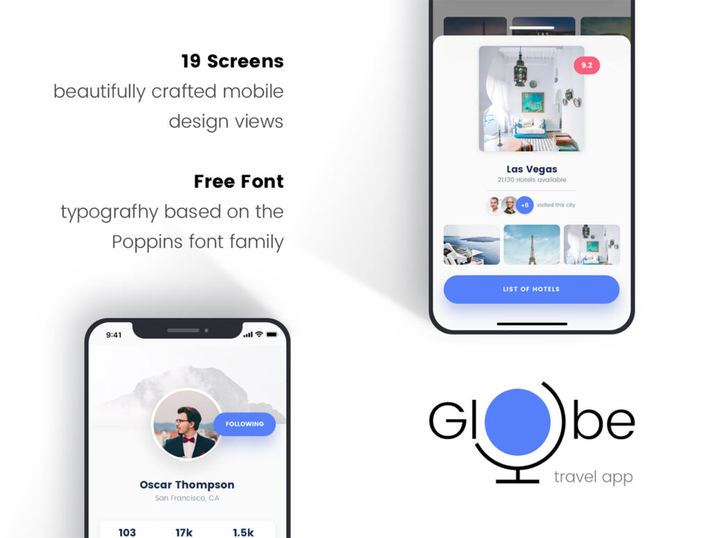 旅游移动应用程序UIkit素材模型下载Globe Travel app插图1