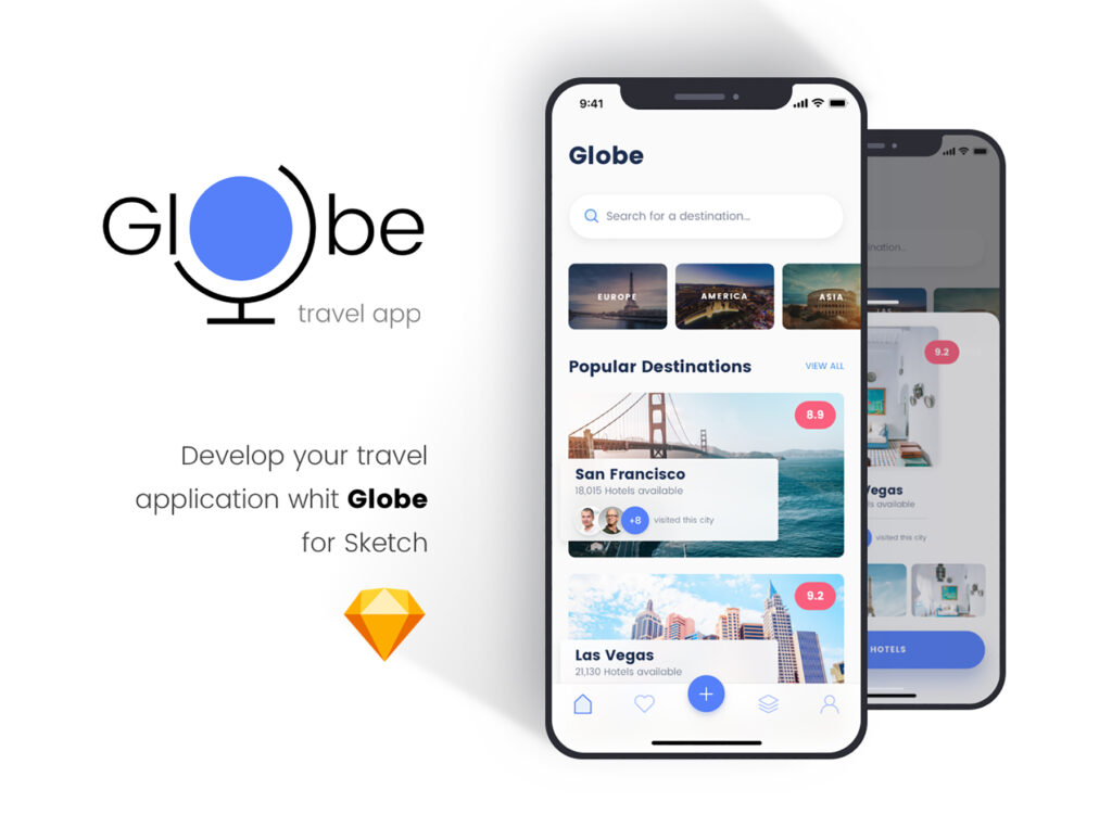 旅游移动应用程序UIkit素材模型下载Globe Travel app